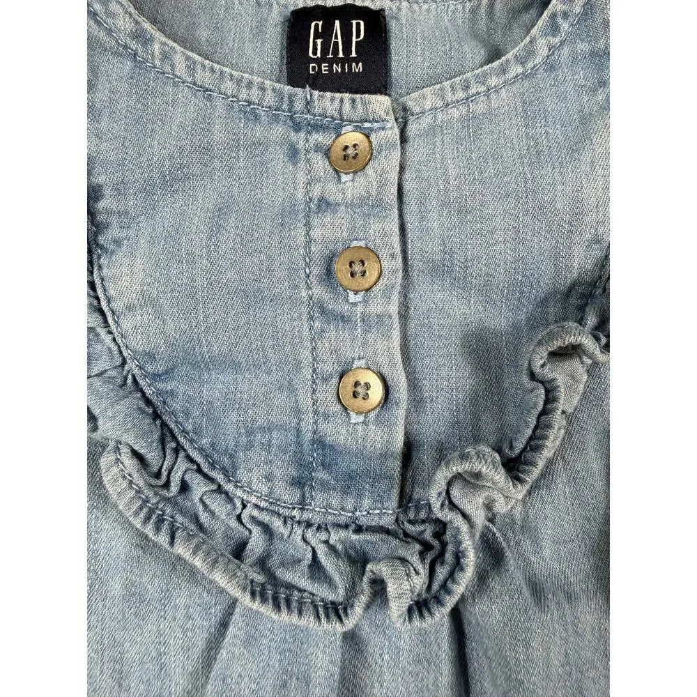 Gap Denim Baby Chambray Ruffle Long Sleeve Blouse Light Blue 12–18 Months